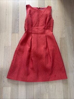 Lela Rose Textured Red Sleeveless Fit-and-Flare Dress